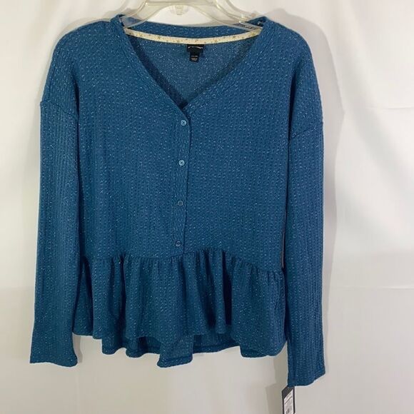 Art Class V Neck Long Sleeve Poplin Sparkly Top - Picture 1 of 4